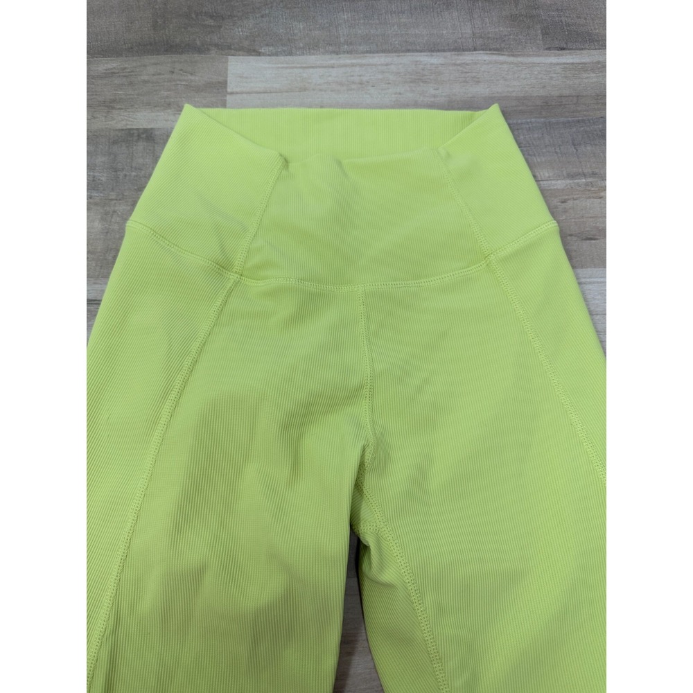 Wilo The Label Anthropologie Ribbed Lime Green Capri Ruched Leggings Size XSmall - Picture 2 of 9